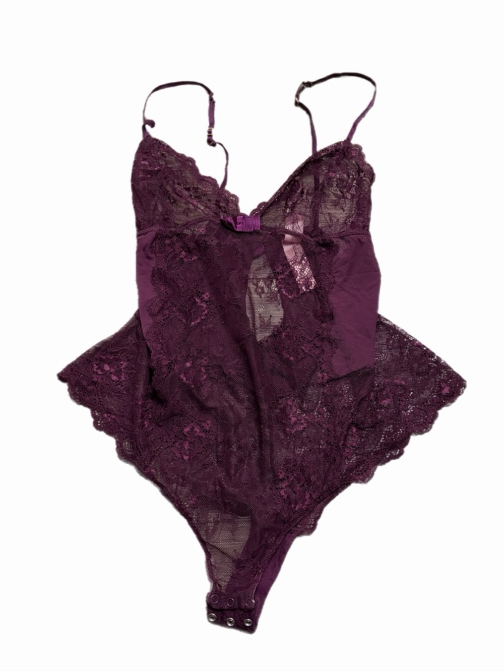 90s/Y2K European Vintage Hunkemöller Satin/Floral Lace Bodysuit (Plum) Size L